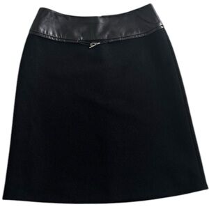 LAFAYETTE 148 New York Black Black‎ Skirt Leather Trim Wool A Line 8 Work Party
